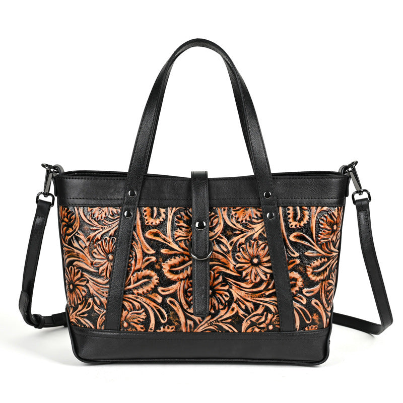 Women’s Cowhide Skeleton-Skin Bag – First Layer Hand-Carved Tote