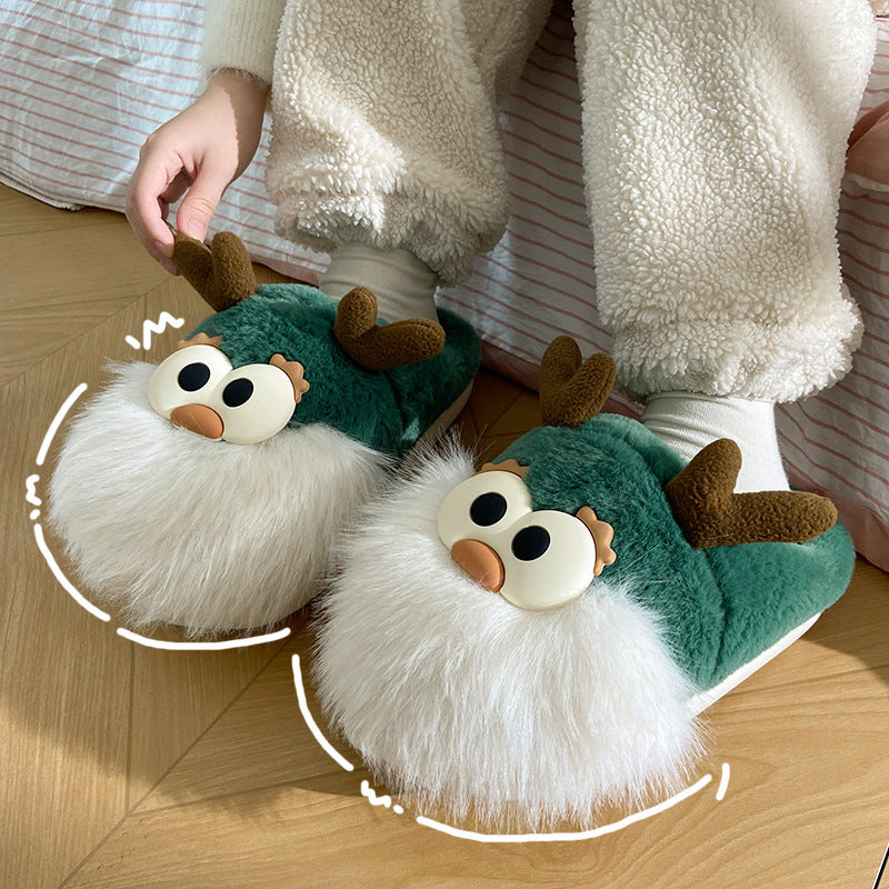 Cute Christmas Deer Plush Slippers for Women – Warm Winter Indoor Shoes