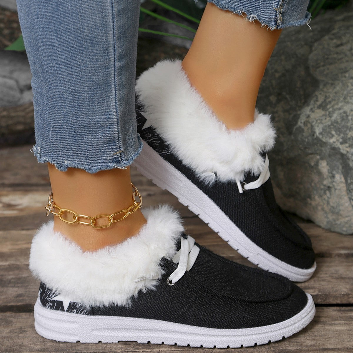 Women's Pumps Plus Size Flat Heel Furry Retro Casual Mom Shoes