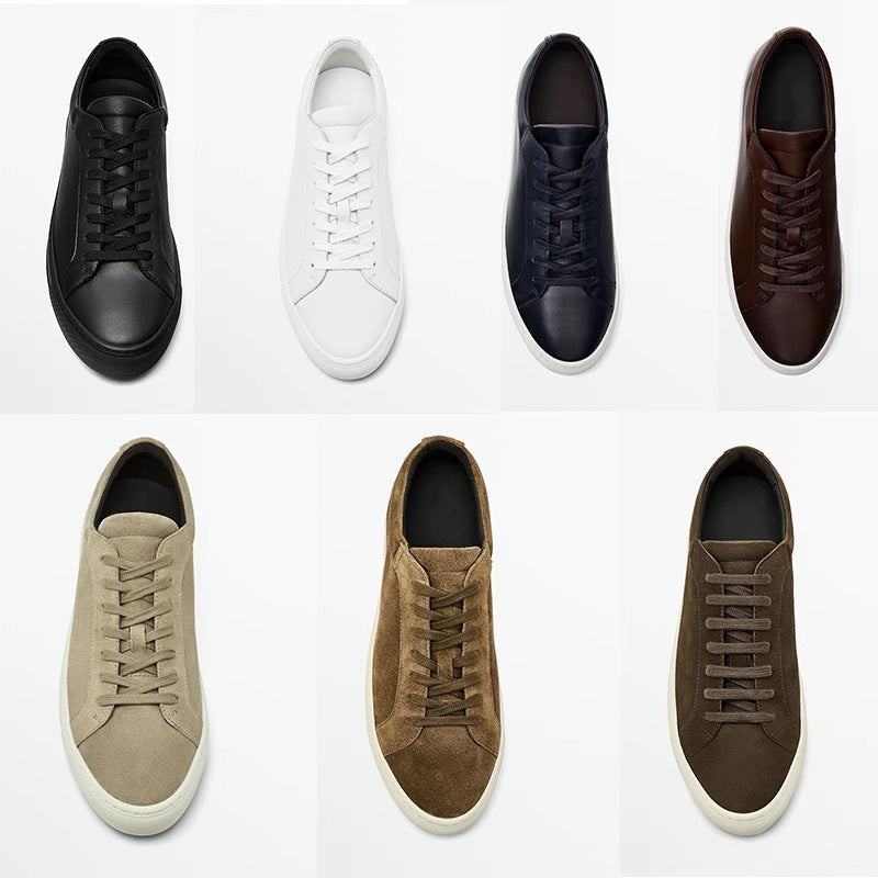 Men's Leather Lace-Up Sneakers – Flat Bottom Casual Sports Shoes