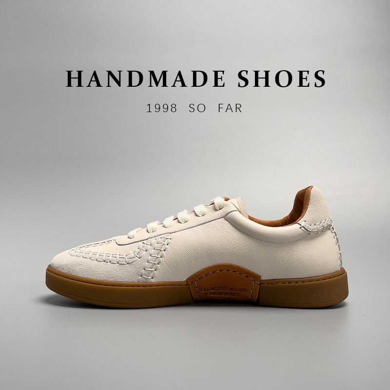Men’s Low-Cut Baseball Sneakers – Genuine Leather White Shoes