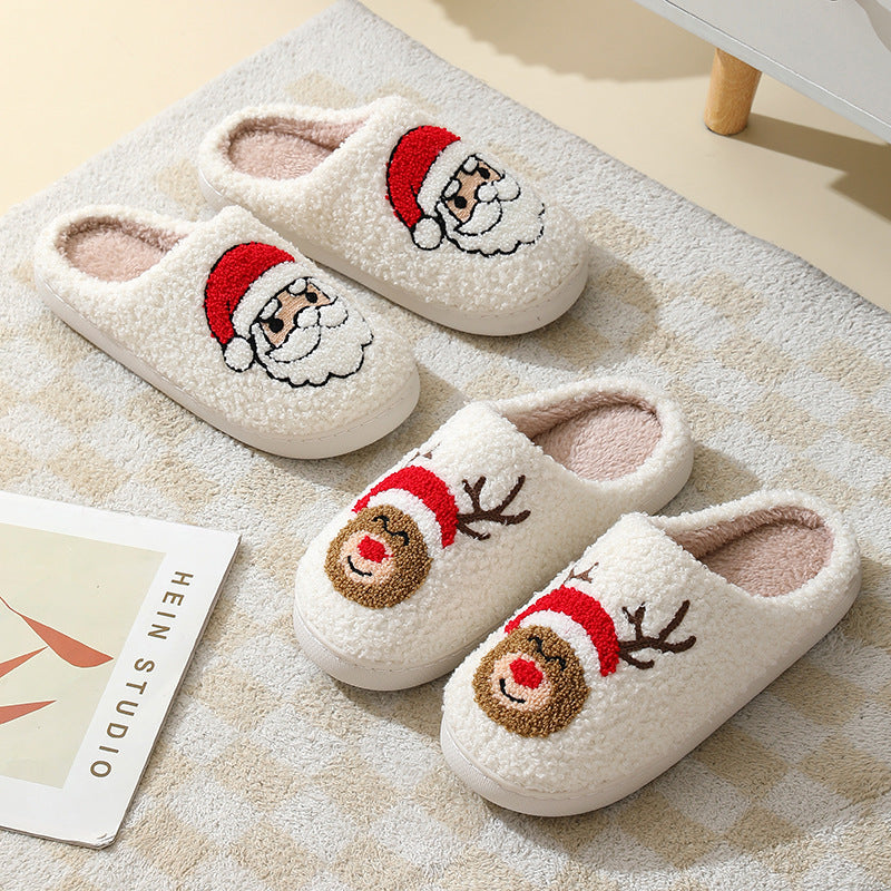 Cute Santa Claus Christmas Slippers – Warm Furry Home Shoes for Couples