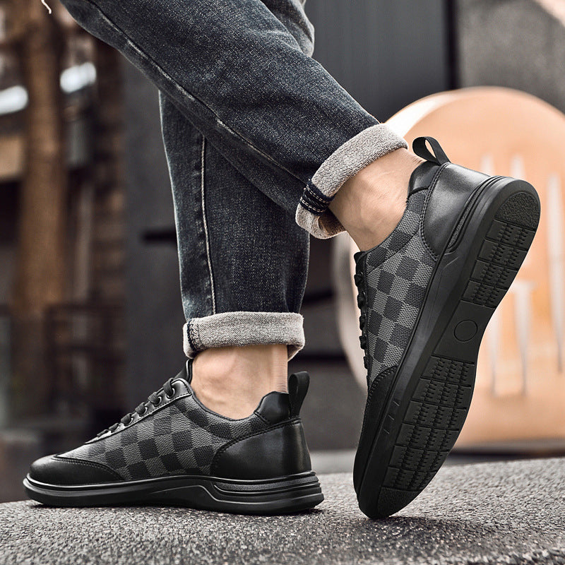 Men’s Fashion Low-Top Plaid Cowhide Casual Flat Shoes