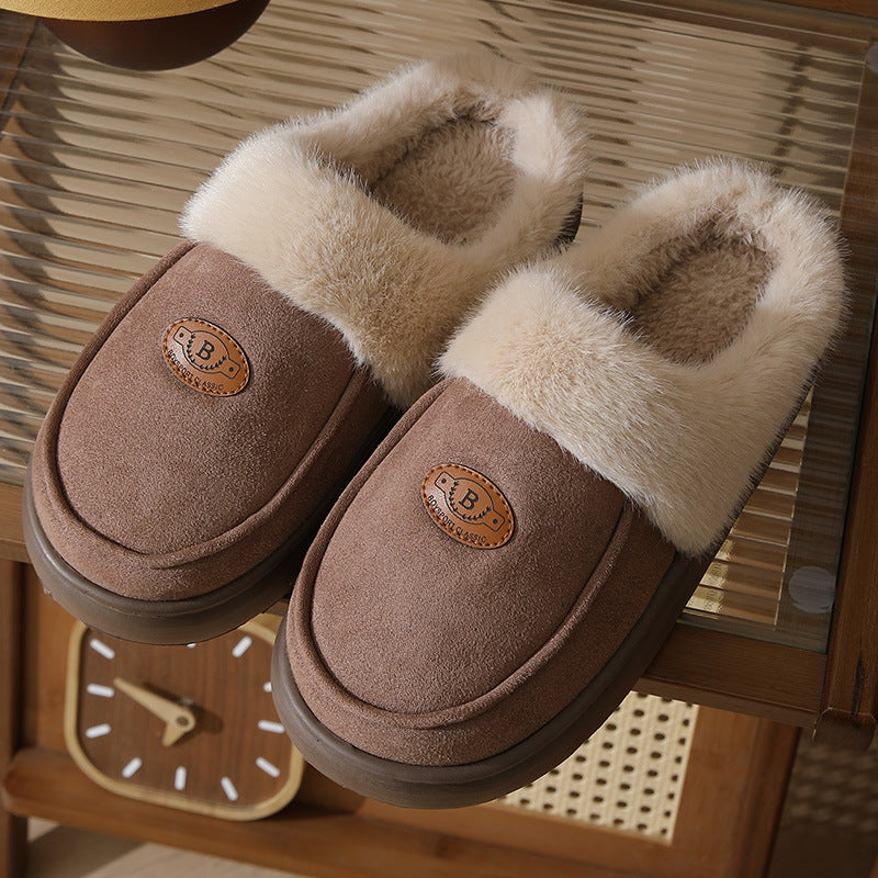 Men’s Winter Plush Slippers – Warm Suede Non-Slip Indoor House Shoes