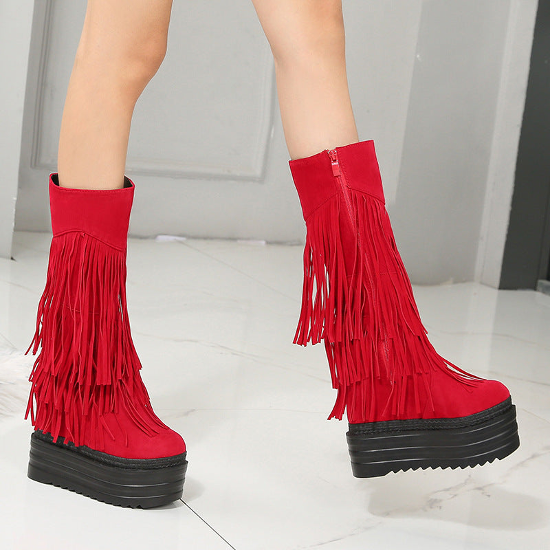 Super High Heel Fringed Boots for Women – Trendy Fashion Statement Shoes