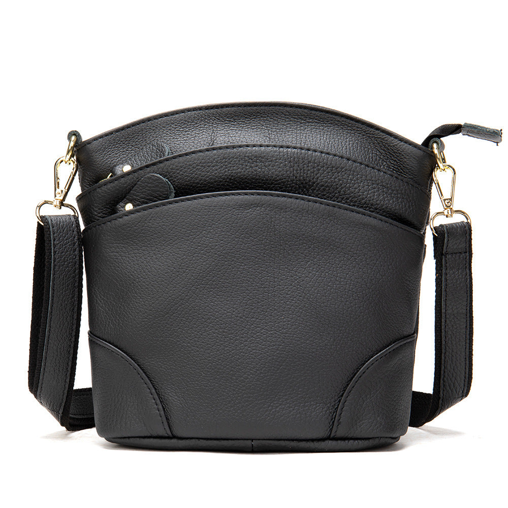 Luxury Leather Bucket Crossbody | Top Layer One-Shoulder Bag for Women