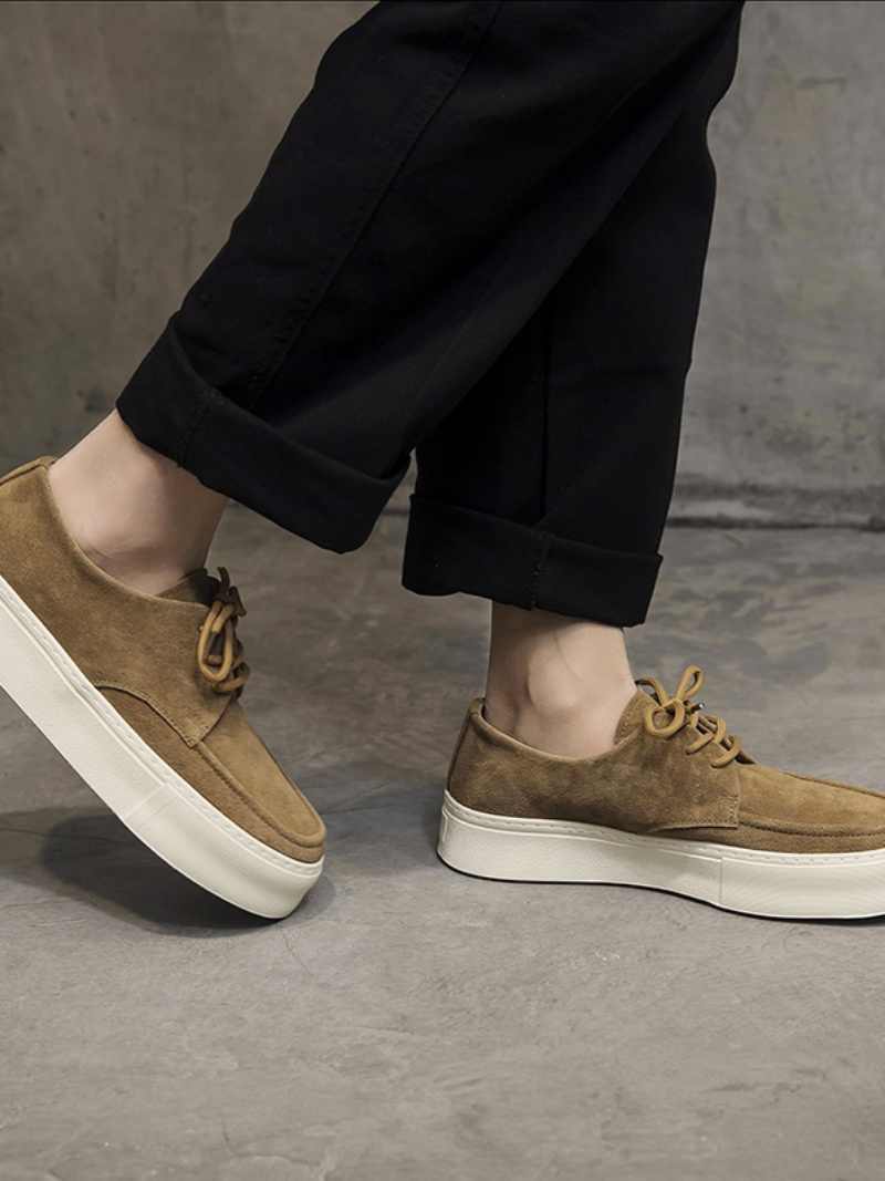 Men’s Casual Suede Shoes – Thick Bottom, Height Boost, Lace-Up Style