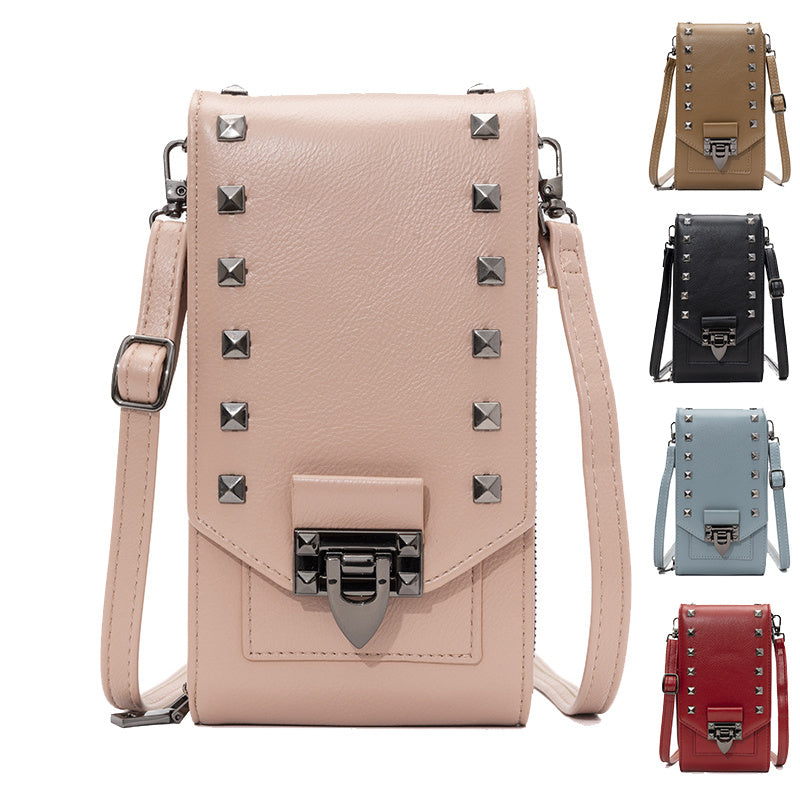 Women’s Rivet Shoulder Bag – Solid Color Crossbody Handbag