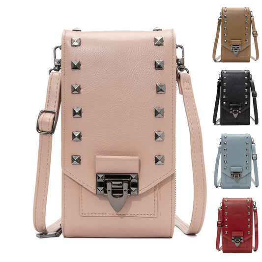 Women’s Rivet Shoulder Bag – Solid Color Crossbody Handbag