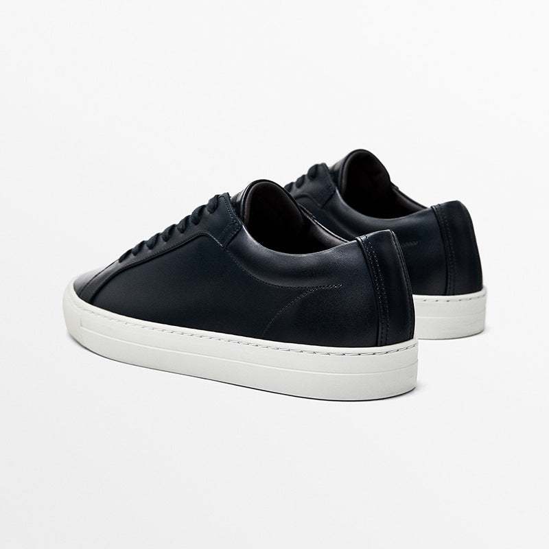 Men's Leather Lace-Up Sneakers – Flat Bottom Casual Sports Shoes