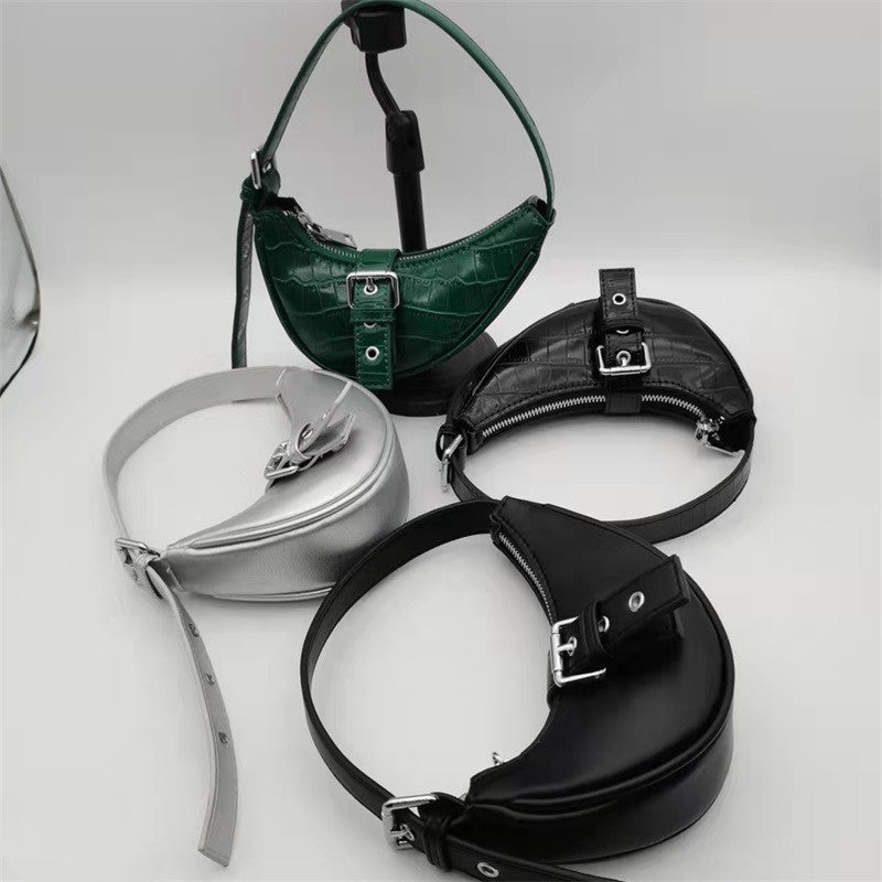 Women’s Hand-Carry Crescent Bag – Zippered Underarm Shoulder Tote