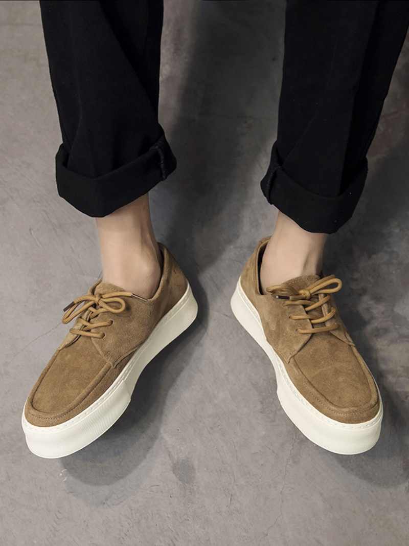 Men’s Casual Suede Shoes – Thick Bottom, Height Boost, Lace-Up Style