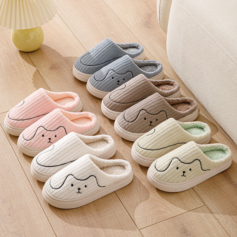 Cute Striped Cat Slippers – Warm Plush Non-Slip Indoor Shoes for Couples