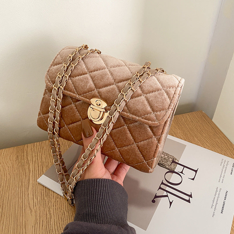 Women's Diamond Chain Shoulder Bag – Pure Color Textured Fashion Handbag