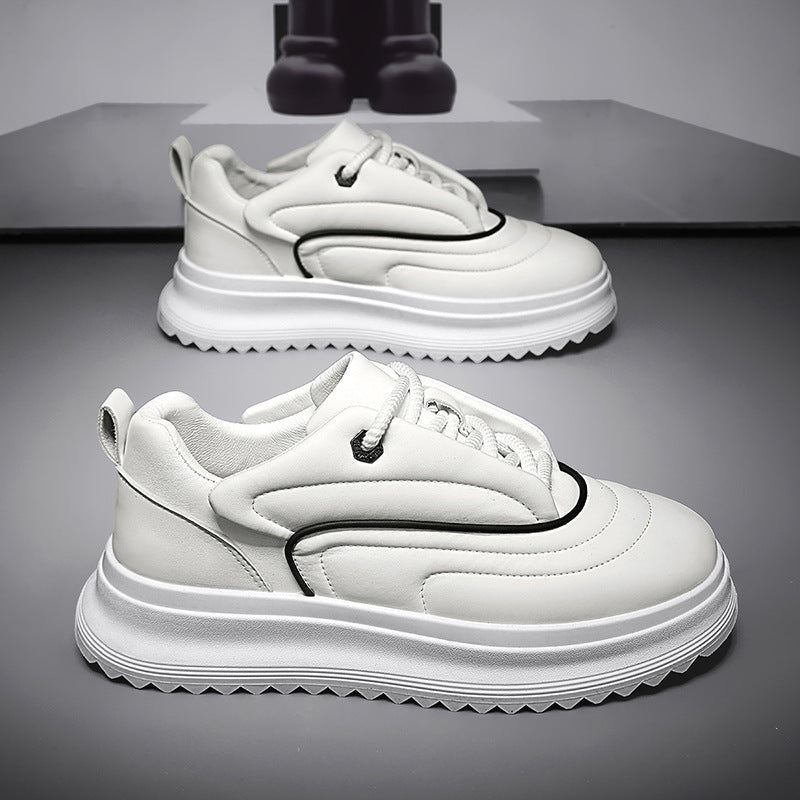 Men’s PU Leather Height Increasing Shoes – Versatile Student Thick Bottom Casual Sports Sneakers