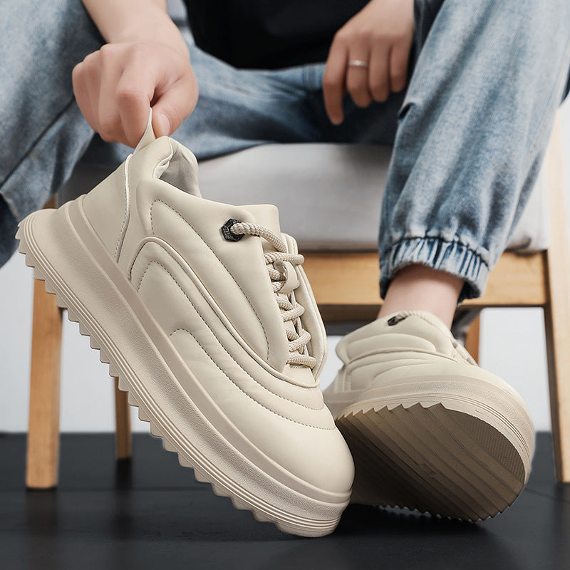 Men’s PU Leather Height Increasing Shoes – Versatile Student Thick Bottom Casual Sports Sneakers