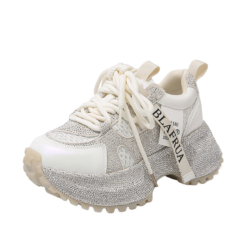Women's Fashion High-top Sneakers | Shiny Sequin Lace-up Shoes with Rhinestones