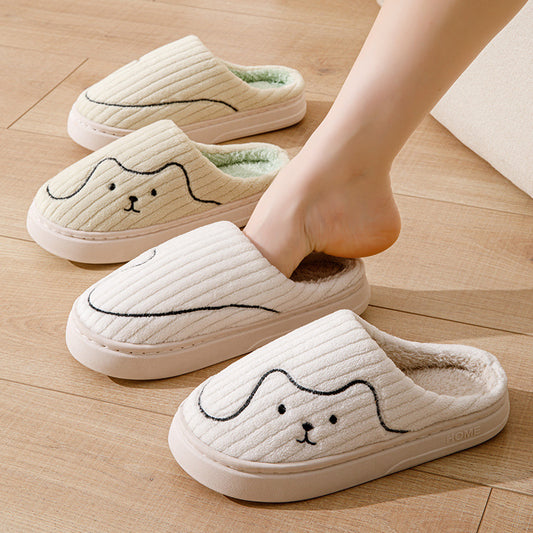 Cute Striped Cat Slippers – Warm Plush Non-Slip Indoor Shoes for Couples