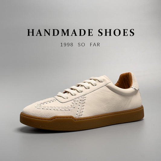 Men’s Low-Cut Baseball Sneakers – Genuine Leather White Shoes