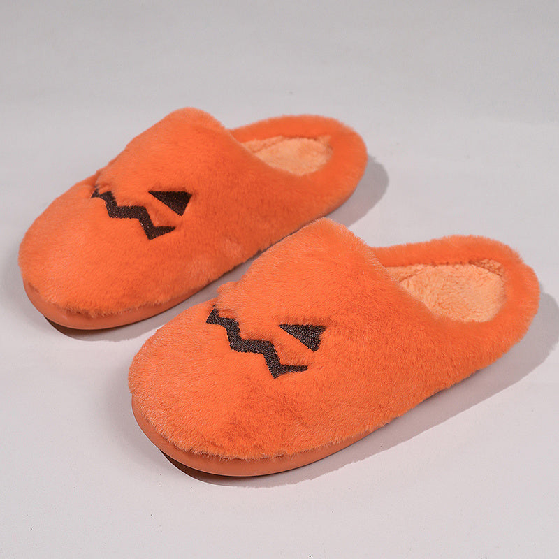 Cute Halloween Pumpkin Slippers – Warm Plush Indoor House Shoes