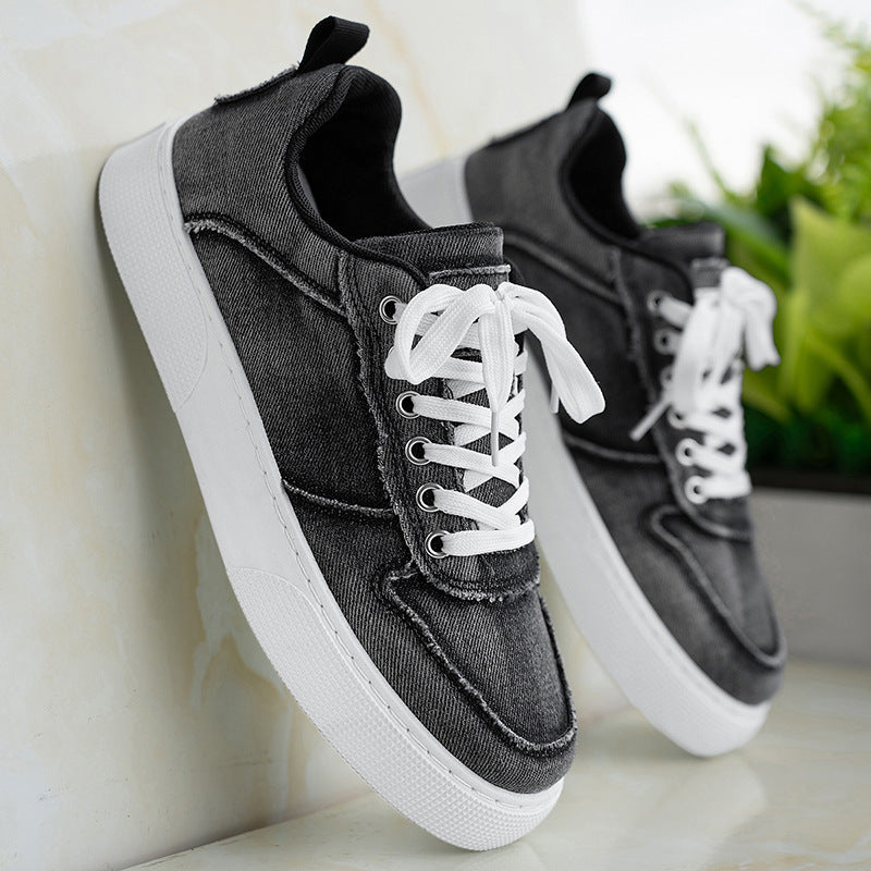 Men’s Casual Canvas Shoes – Versatile Denim Stitching Trendy Sneakers