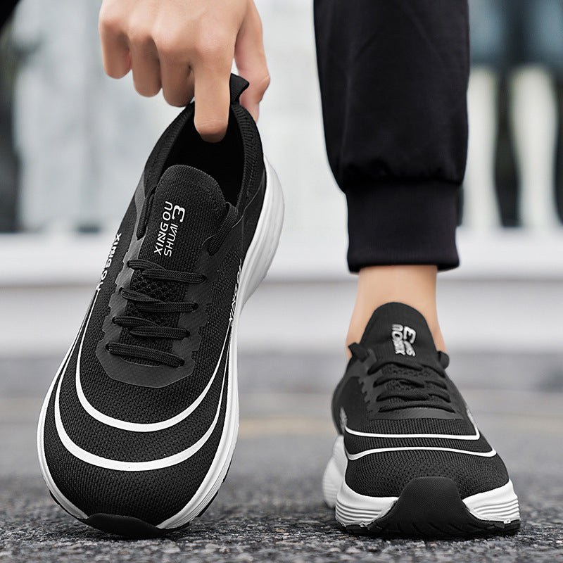 Men’s Wide Sole Flyknit Mesh Sneakers – Breathable Lightweight Sports Shoes
