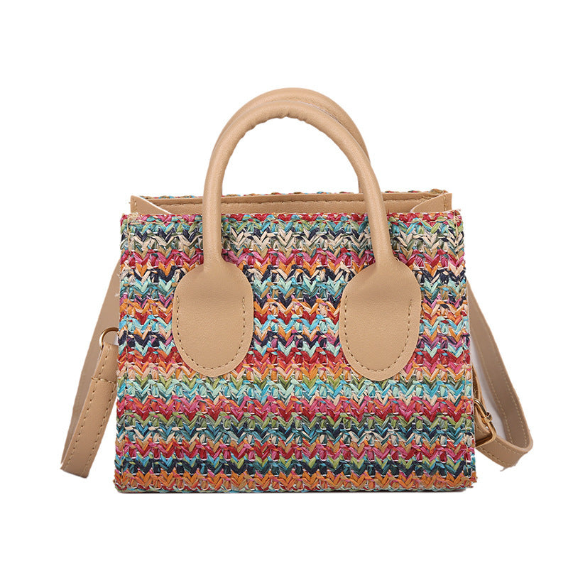 Women’s Woven Messenger Bag – Colorful Hand-Held Square Tote