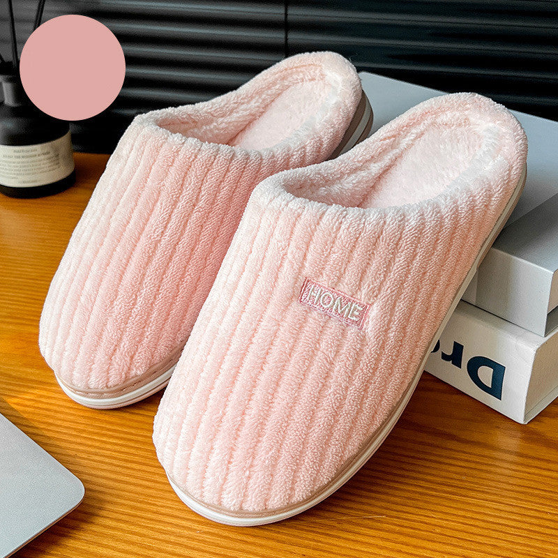 Solid Color Plush Slippers – Warm Non-Slip Winter Home Shoes for Couples