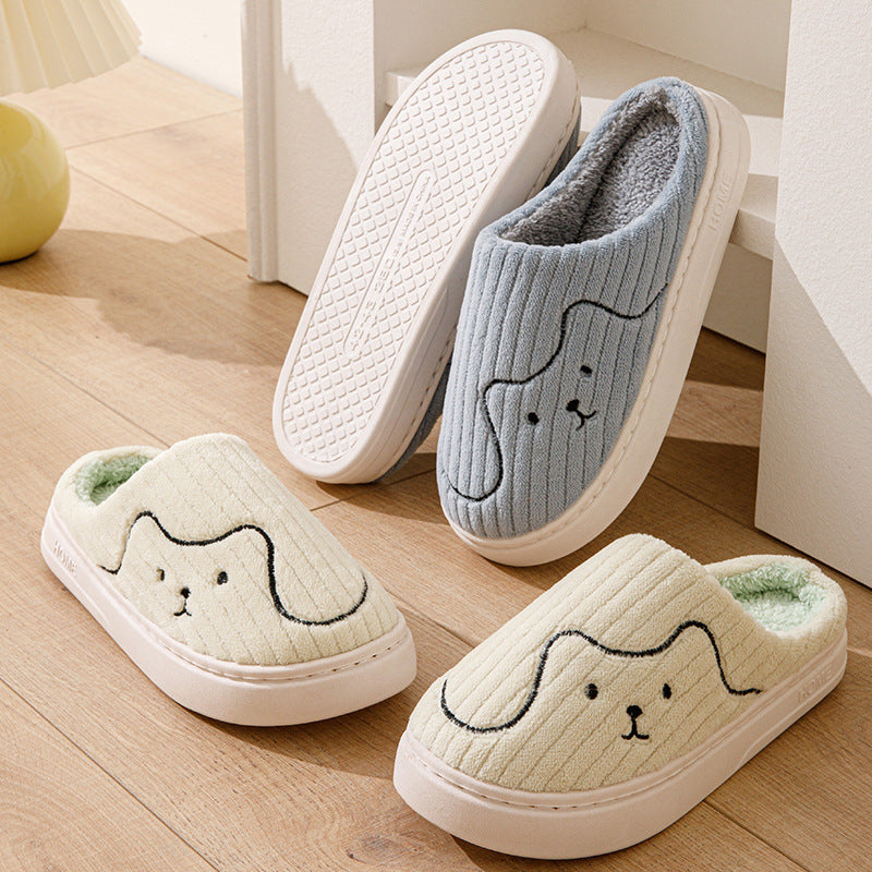 Cute Striped Cat Slippers – Warm Plush Non-Slip Indoor Shoes for Couples