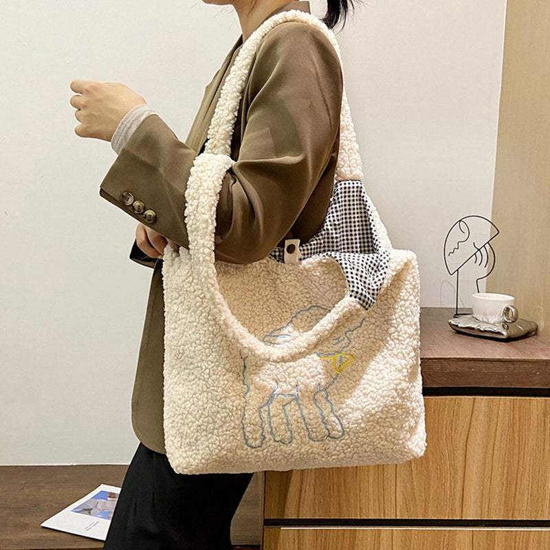 Women’s Winter Lamb Bag – Soft Plush Shoulder Handbag