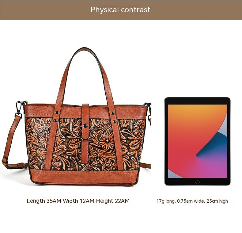 Women’s Cowhide Skeleton-Skin Bag – First Layer Hand-Carved Tote