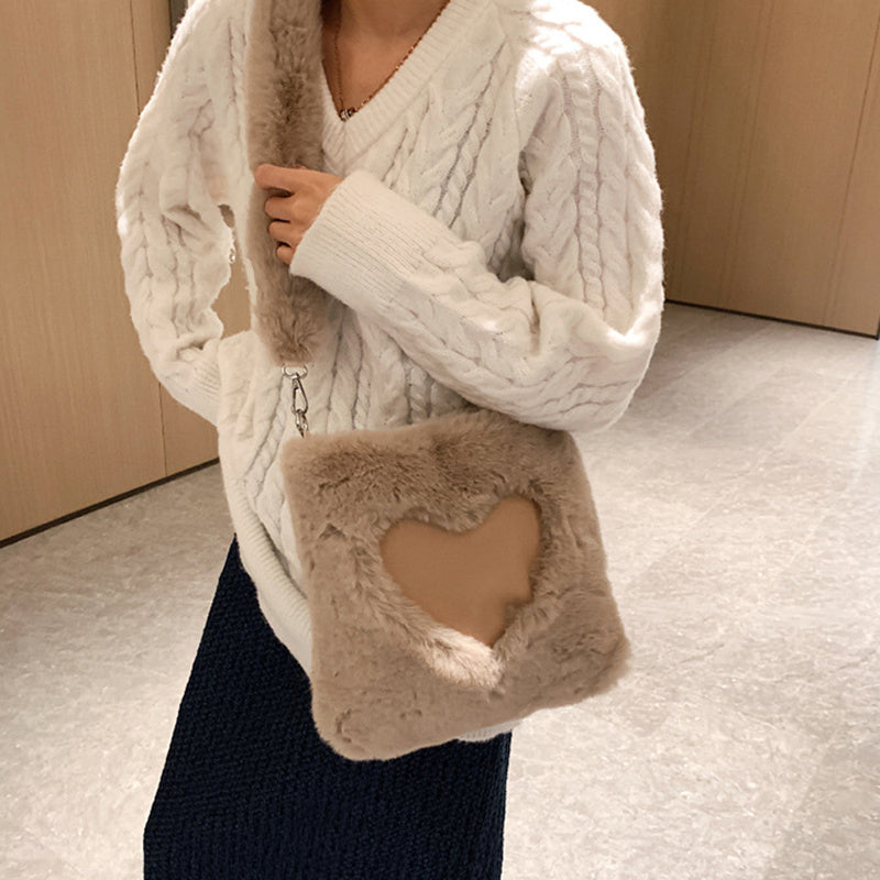 Women’s Winter Plush Shoulder Bag – Love Handbag Design