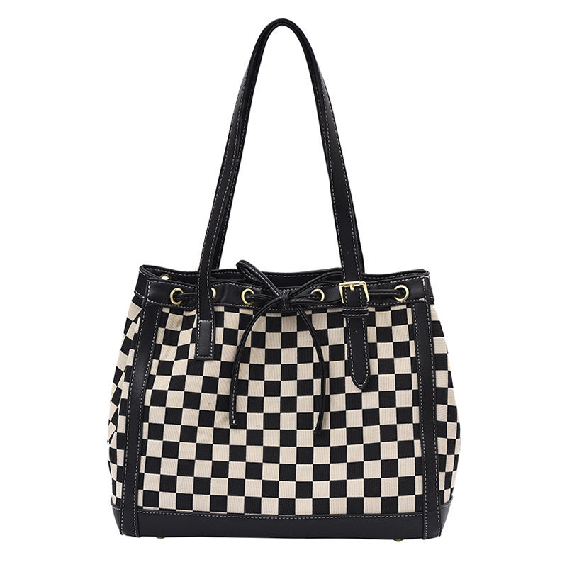 Checkerboard Contrast Color Tote Bag for Women