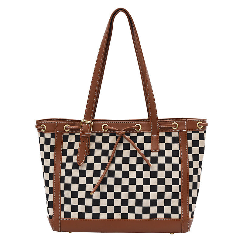 Checkerboard Contrast Color Tote Bag for Women