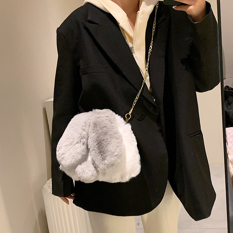 Plush Bunny Ear Handbag – Cute Macaron Color Women's Bag