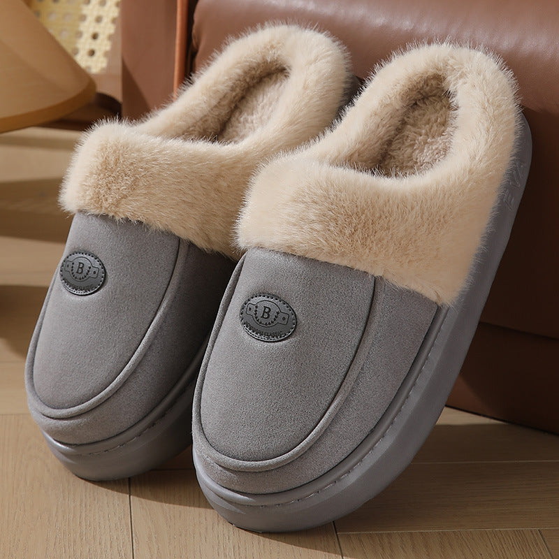 Men’s Winter Plush Slippers – Warm Suede Non-Slip Indoor House Shoes