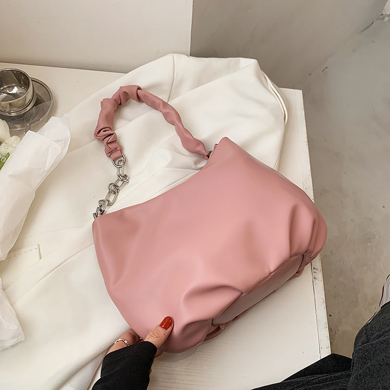 Trendy Pearl Chain Small Bag | Soft Leather Shoulder & Underarm Handbag