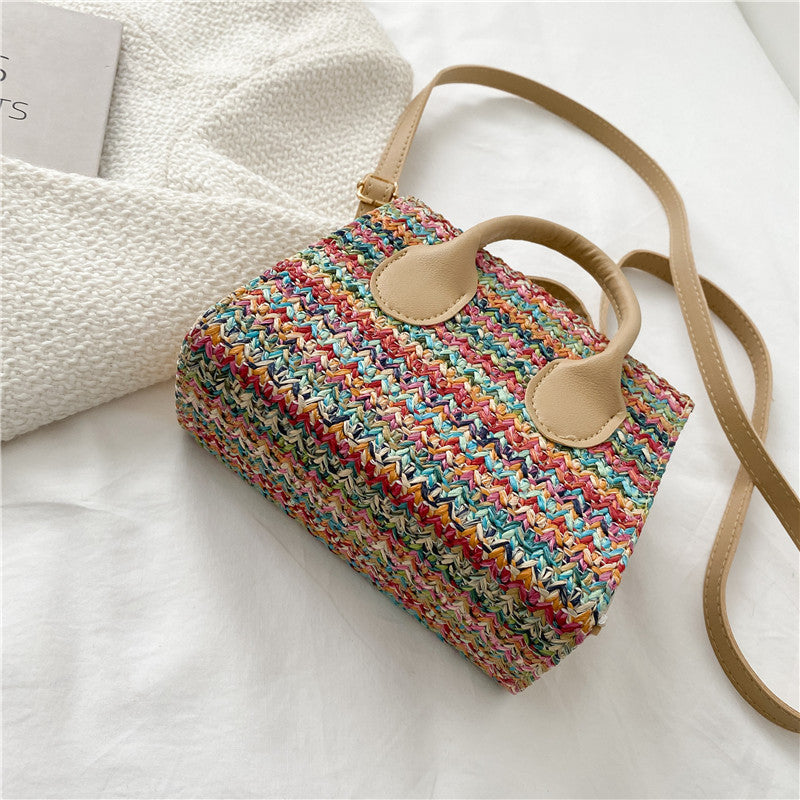 Women’s Woven Messenger Bag – Colorful Hand-Held Square Tote