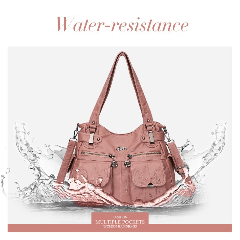 Women’s Soft Leather Messenger Bag – Portable Crossbody with Zipper