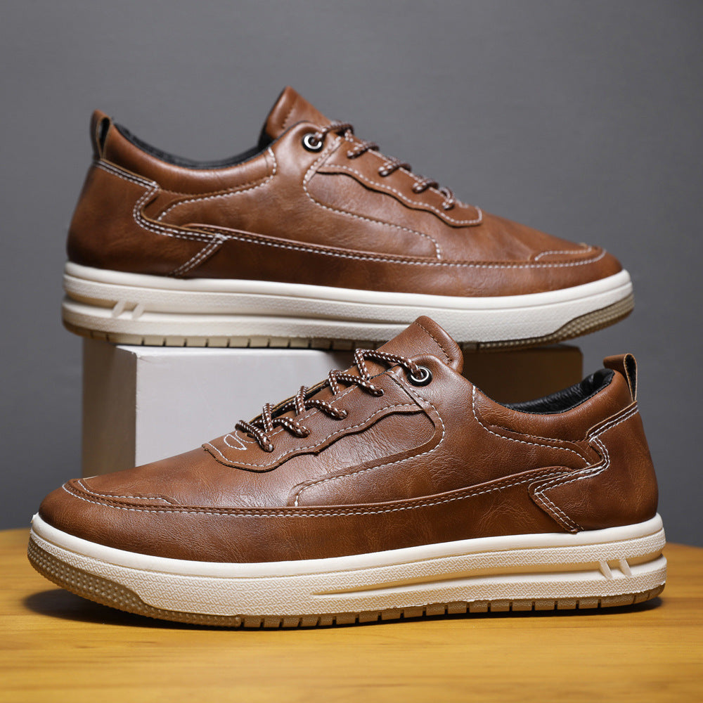 Men's Low-Top Leather Sneakers – Warm Casual Shoes