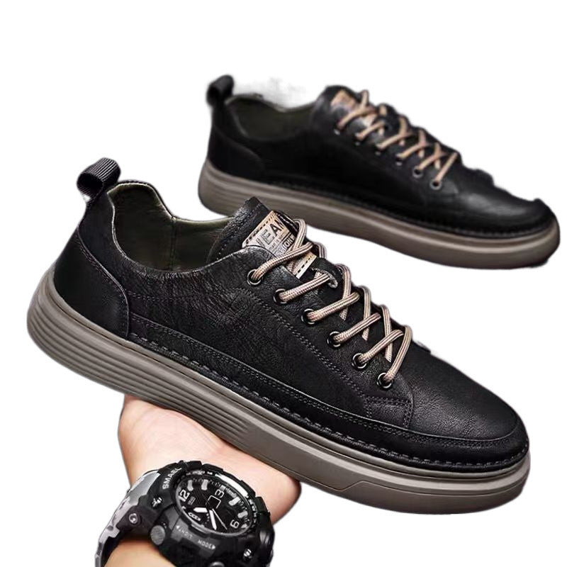 Men's Shoes Spring New Versatile Black Casual Leather