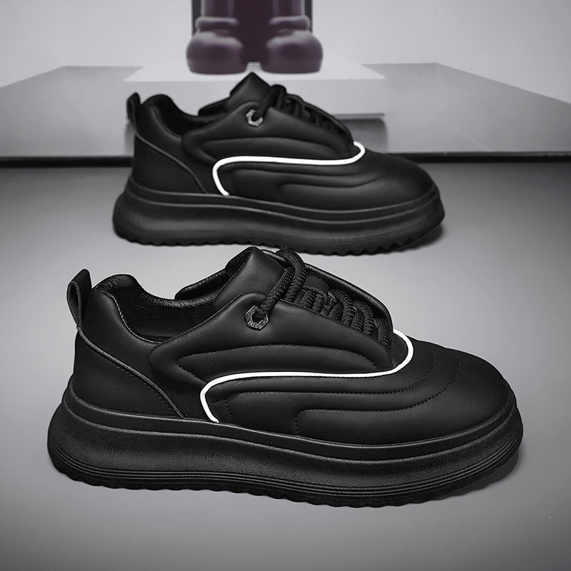 Men’s PU Leather Height Increasing Shoes – Versatile Student Thick Bottom Casual Sports Sneakers