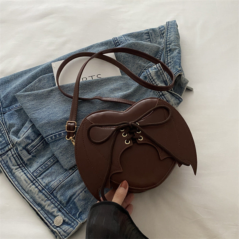 Women’s Heart Shape Shoulder Bag with Bat Wing Strap Design