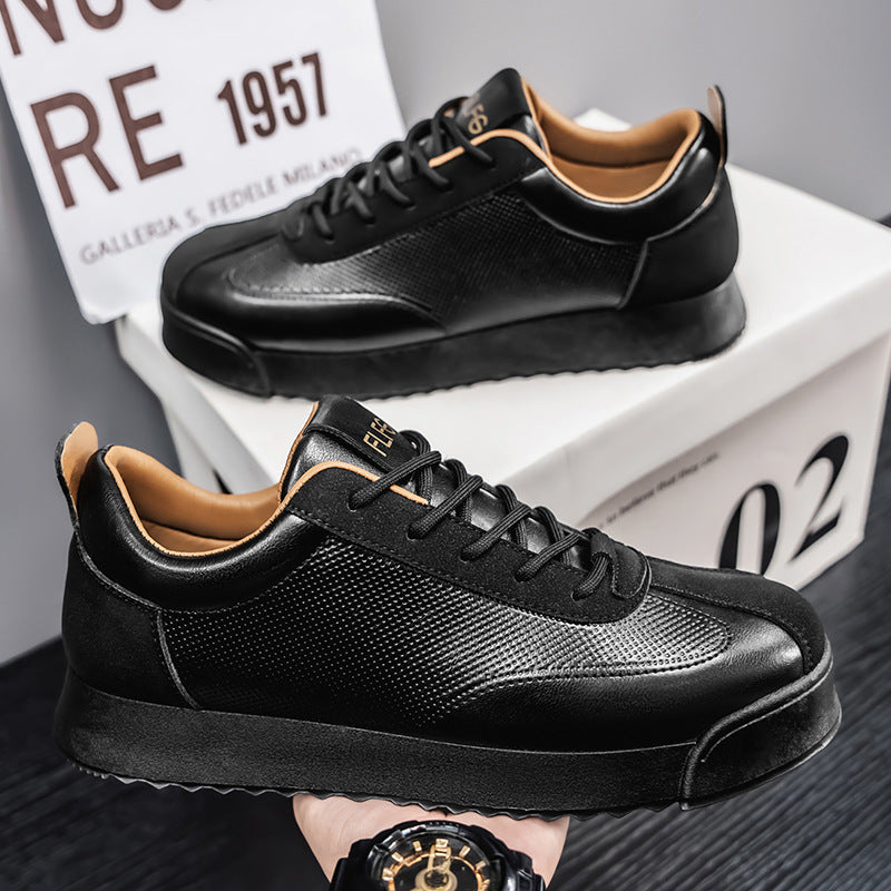 Men’s Black Leather Casual Shoes – Durable Low-Cut Work Style