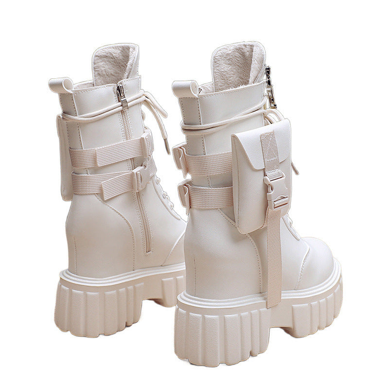 Women's Fashion Platform Martin Boots | Autumn Winter Mid-Calf Height Increasing Shoes