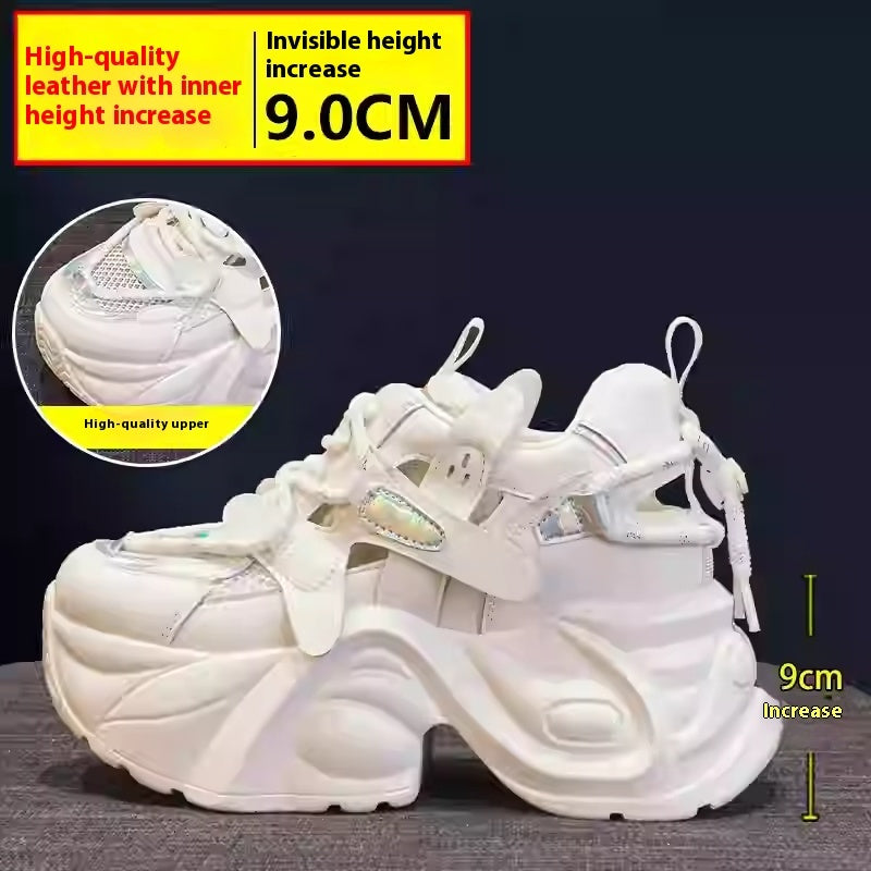Mesh Surface Hollowed Casual Shoes Height Increasing Women Shoes