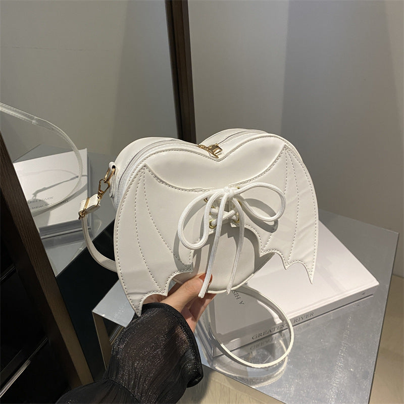 Women’s Heart Shape Shoulder Bag with Bat Wing Strap Design
