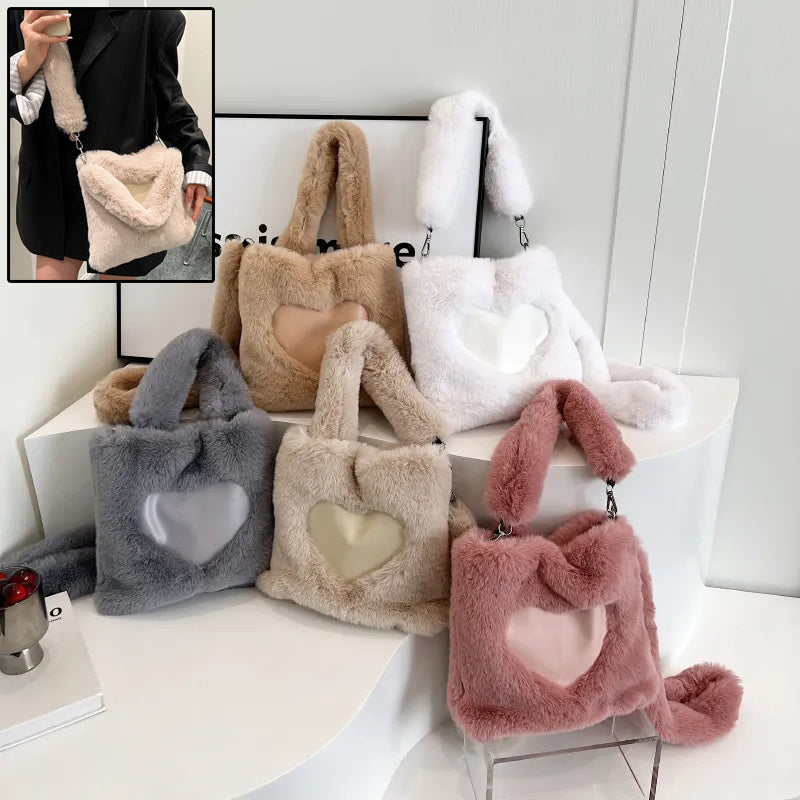 Women’s Plush Shoulder Bag – Fluffy Top-Handle Tote for Autumn Winter