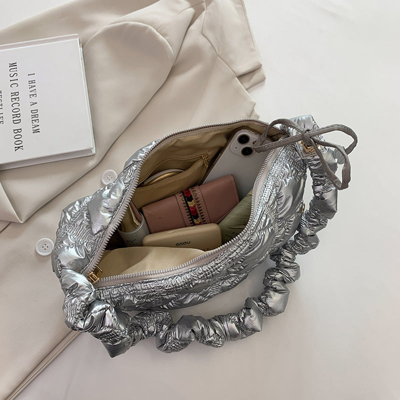 Trendy Metallic Cloud Bag | Fashion Silver Underarm Shoulder Purse