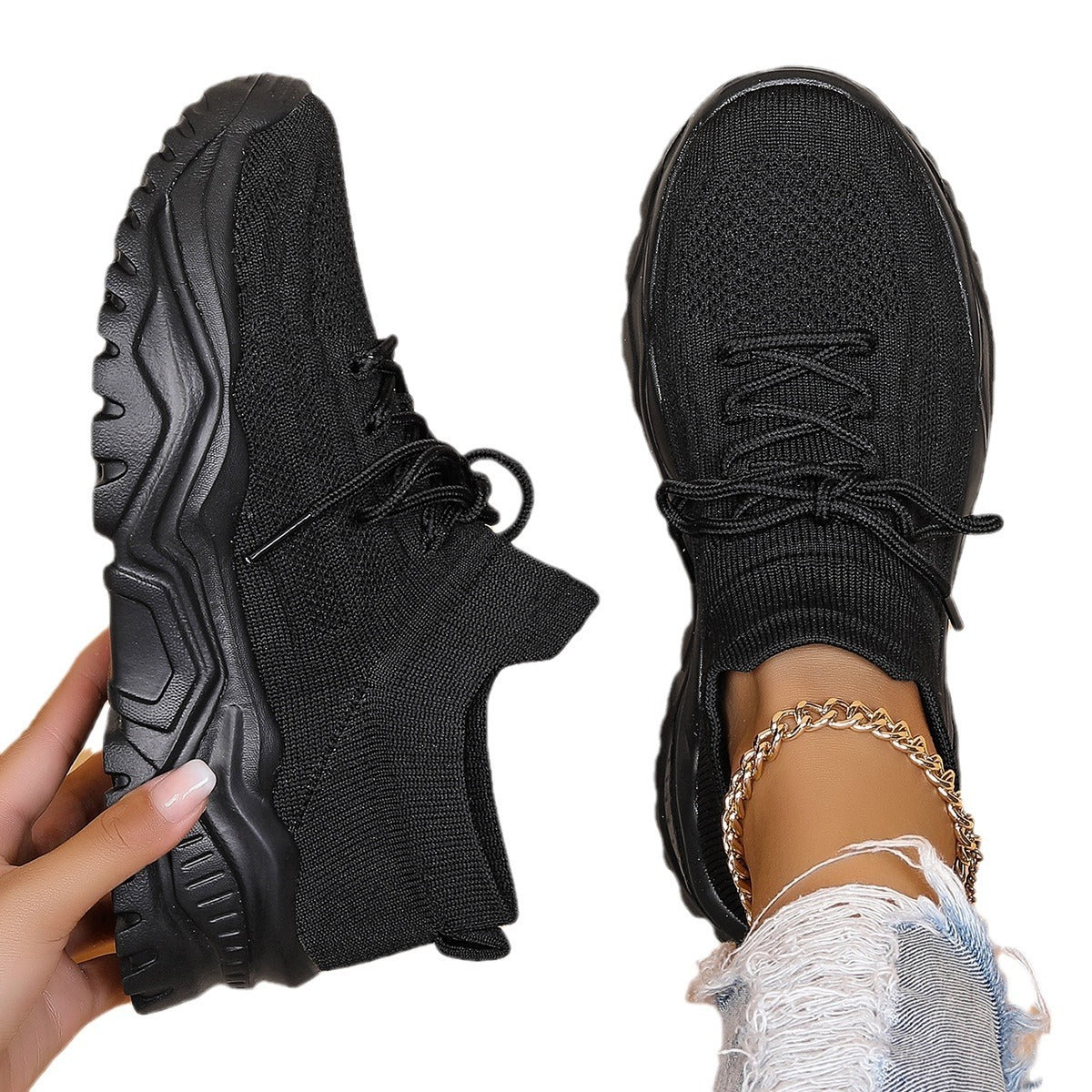 Women's Plus Size Casual Sneakers | Breathable Flying Knit Lazy Sports Shoes